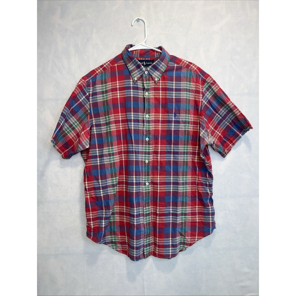 Ralph Lauren 100% Breathable Cotton Short Sleeve Button Down Shirt-XL, red plaid